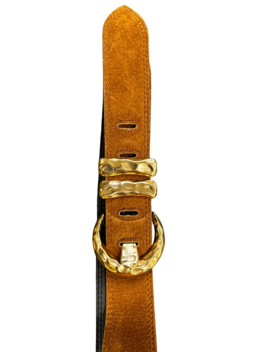 EXPRESS Compagnie Internationale Brown Suede Leather Belt Gold Buckle M Vintage - Picture 7 of 8